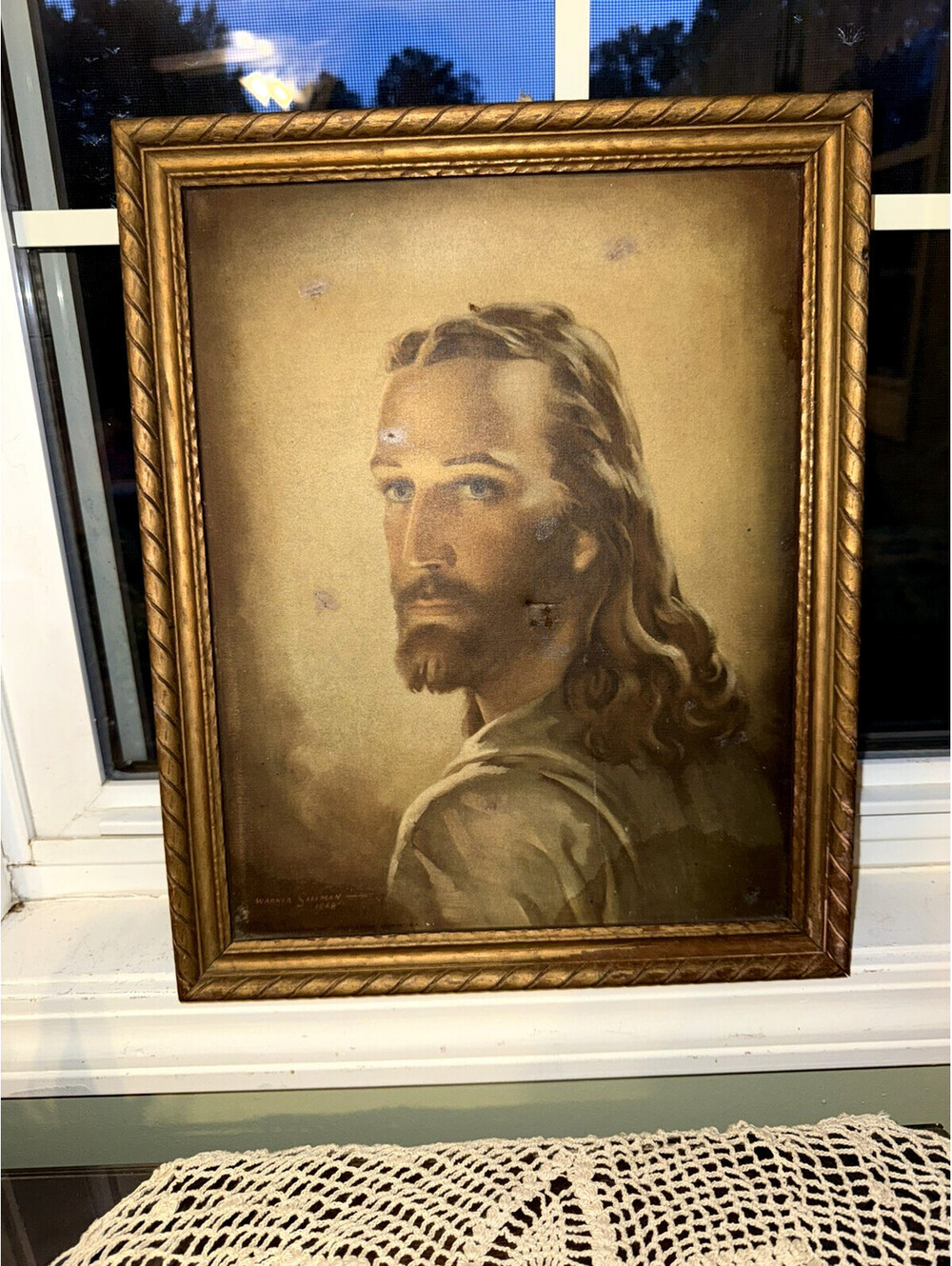 Vintage Framed Head of Christ Warner Sallman Kriebel Bates 1941 Litho Print